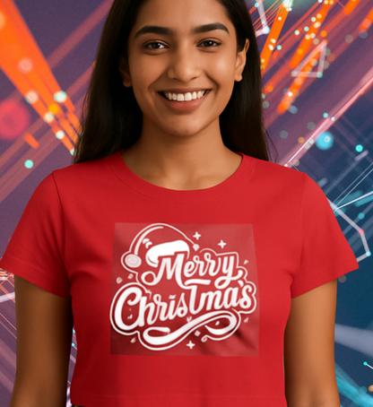 Merry Christmas Red Women Crop Top