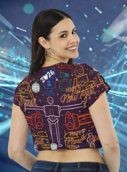 🌸 AOP Crop Top 2026 – Trendy Printed Crew Neck